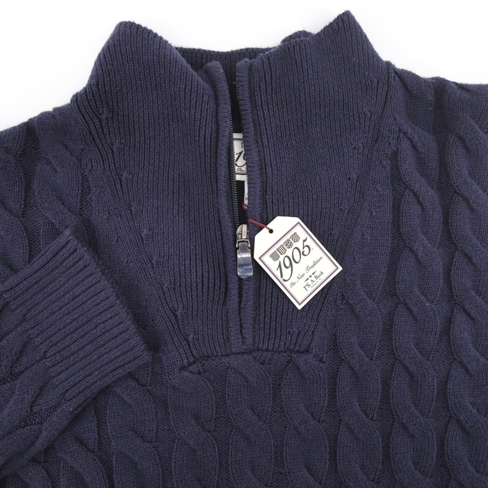 NEW Jos. A. Bank 1905 Cable Knit Quarter Zip Sweater Navy Long Sleeve Mens M